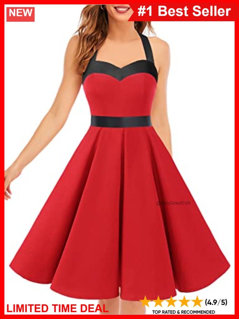 Vintage 1950s Halter Swing Cocktail Dress Retro Tea Party A-Line